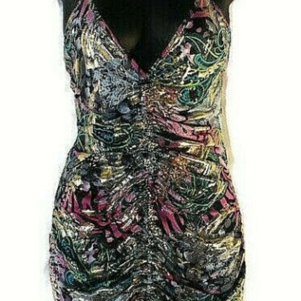 Multicolor Spaghetti Strap Ruched Dress
